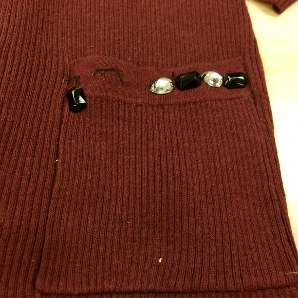 AGB Womens Ladies Maroon Burgundy Long Sleeve Pullover Tunic Sweater w/ Pockets - Picture 7 of 16